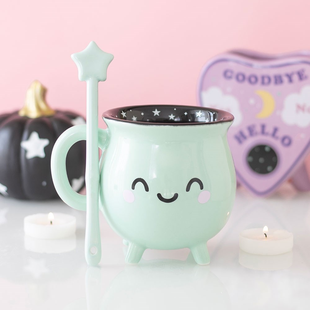 Something Different - Mint Green Cauldron with Wand Stirrer Tasse - MinzgrÃ¼n